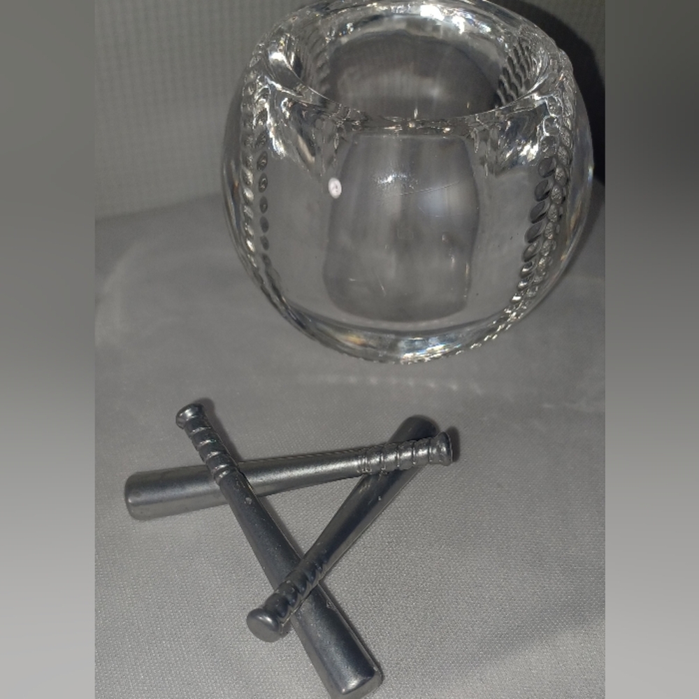 Partylite Batter Up Baseball Crystal Glass Votive Candle Holder With Bat Stand. - Picture 3 of 10